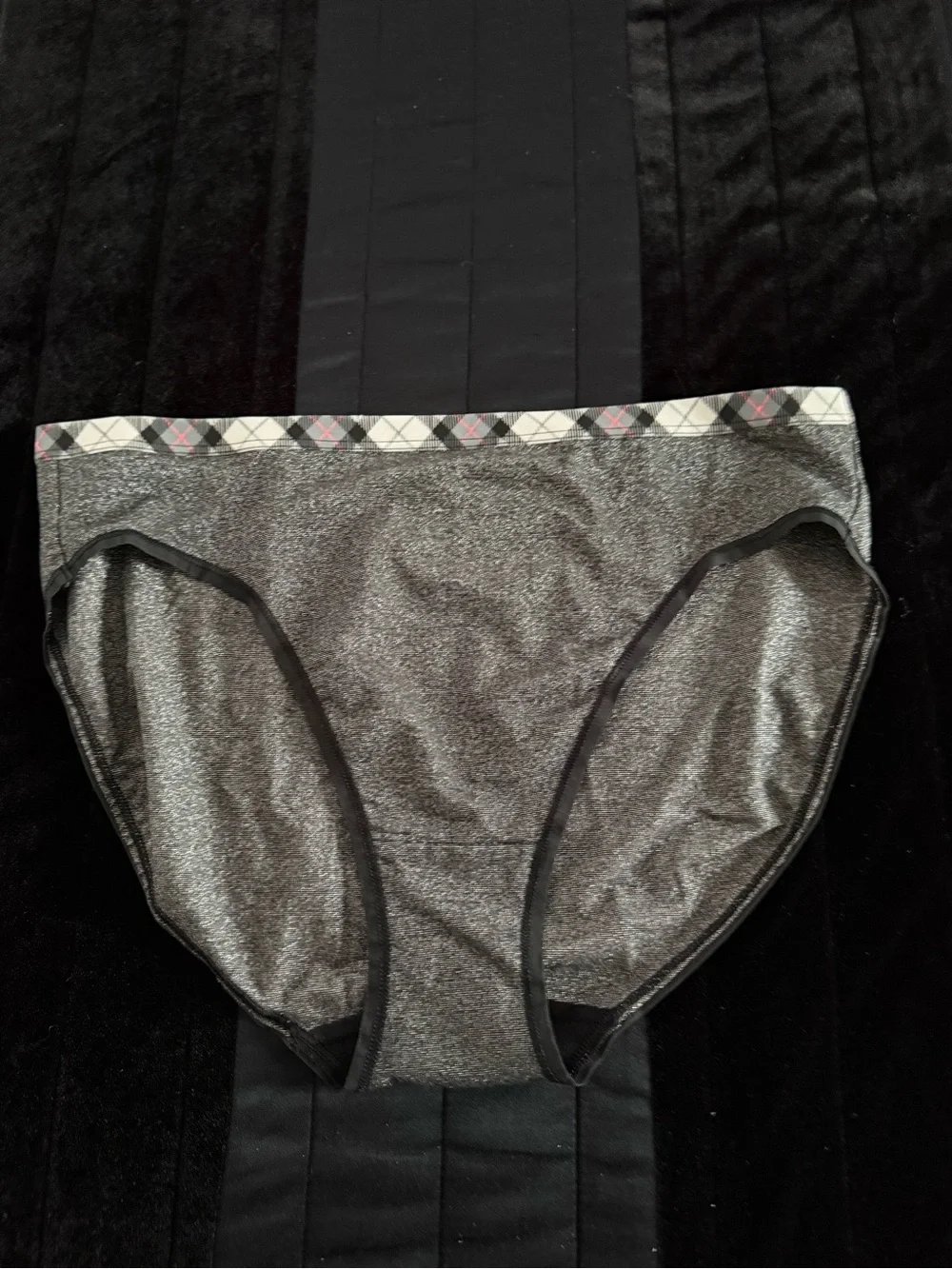 Victoria’s Secret Gray Shimmery Briefs with Plaid Waistband
